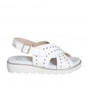 Woman's sandal in white leather with studs wedge heel 3 - Available sizes:  32, 35, 42