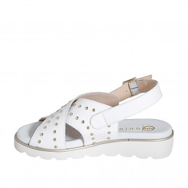 Sandale pour femmes en cuir blanc avec goujons talon compensé 3 - Pointures disponibles:  32, 35, 42 2