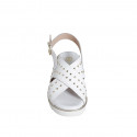 Sandale pour femmes en cuir blanc avec goujons talon compensé 3 - Pointures disponibles:  32, 35, 42