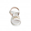 Woman's strap sandal with accessory in white leather wedge heel 3 - Available sizes:  32, 35