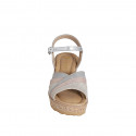 Woman's sandal in grey, rose, beige laminated suede and laminated silver leather with strap, platform and wedge heel 7 - Available sizes:  31, 35