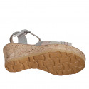 Woman's sandal in grey, rose, beige laminated suede and laminated silver leather with strap, platform and wedge heel 7 - Available sizes:  31, 35