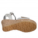 Woman's strap sandal in white leather and silver laminated suede with velcro and platform wedge heel 7 - Available sizes:  31, 35, 42, 45
