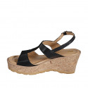 Sandalia para mujer en piel y gamuza negra con estras, plataforma y cuña 7 - Tallas disponibles:  31, 42, 44, 45