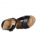 Sandale pour femmes en cuir noir avec courroie et plateforme talon compensé 9 - Pointures disponibles:  35
