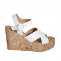 Woman's strap platform sandal in white leather wedge heel 9 - Available sizes:  31, 35