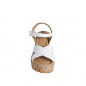 Woman's strap platform sandal in white leather wedge heel 9 - Available sizes:  31, 35