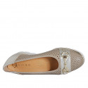 Woman's pump with removable insole and accessory in beige pierced and laminated platinum leather wedge heel 4 - Available sizes:  42