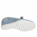 Chaussure pour femmes à lacets avec semelle amovible en daim perforé bleu gris clair et daim lamé argent talon compensé 6 - Pointures disponibles:  44