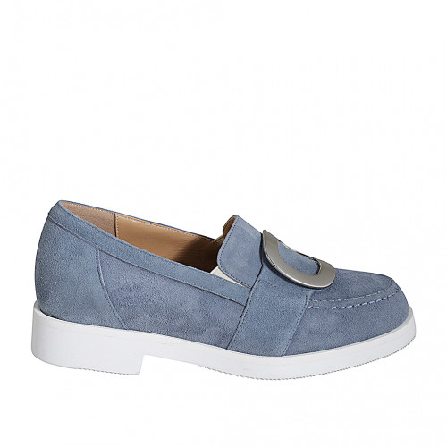 Woman's shoe with elastics and accessory in bluegrey suede heel 3 - Available sizes:  35, 45
