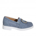 Woman's shoe with elastics and accessory in bluegrey suede heel 3 - Available sizes:  35, 45