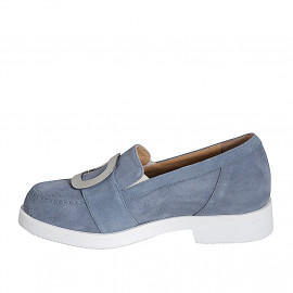 Chaussure avec elastiques et accessoire pour femmes en daim bleu gris talon 3 - Pointures disponibles:  35, 45 2