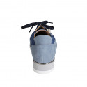 Woman's laced shoe with removable insole and zipper in blue and light blue suede and silver laminated leather wedge heel 3 - Available sizes:  35