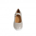 Woman's pump with strap and removable insole in platinum laminated beige suede wedge heel 6 - Available sizes:  44