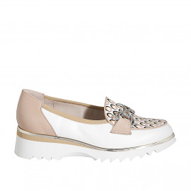 Mocassino da donna con accessorio in pelle bianca, nude e stampata multicolore zeppa 4 - Misure disponibili: 35, 42, 45