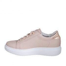 Chaussure à lacets avec semelle amovible et paillettes pour femmes en cuir rose et laminé cuivre talon compensé 4 - Pointures disponibles:  44 2