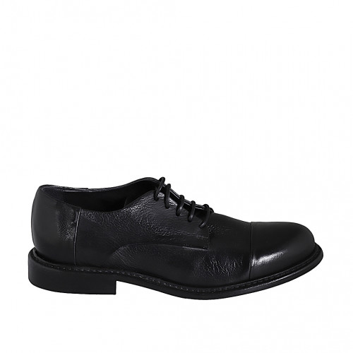 Zapato derby de alta calidad con cordones y puntera para hombres en piel negra - Tallas disponibles:  36, 38, 46, 48, 50, 51, 52, 53, 54