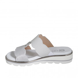Woman's mule with elastic band and button in white and silver leather wedge heel 3 - Available sizes:  35, 42, 43, 44 2