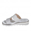 Woman's mule with elastic band and button in white and silver leather wedge heel 3 - Available sizes:  35, 42, 43, 44