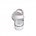 Woman's sandal with velcro strap and button in white leather and silver printed leather wedge heel 3 - Available sizes:  32