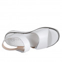 Woman's sandal with velcro strap and button in white leather and silver printed leather wedge heel 3 - Available sizes:  32