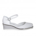 Woman's open shoe with strap in white leather wedge heel 5 - Available sizes:  32, 34, 35, 42, 44