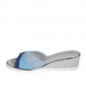 Woman's mule in light blue, blue grey and blue suede wedge heel 4 - Available sizes:  35