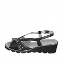 Sandale pour femmes en cuir et daim imprimé lamé noir avec strass et talon compensé 4 - Pointures disponibles:  35, 43