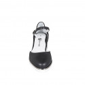 Woman's open shoe with strap in black leather wedge heel 5 - Available sizes:  32, 35, 42, 44