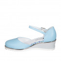 Woman's open shoe with strap in light blue leather wedge heel 5 - Available sizes:  34, 43, 44, 45