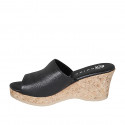 Woman's mules in black leather with platform wedge heel 7 - Available sizes:  42