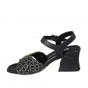 Woman's strap sandal in black leather with golden net heel 6 - Available sizes:  32, 45