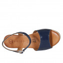 Woman's strap sandal in blue patent leather with platform and wedge heel 7 - Available sizes:  35