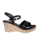 Woman's strap sandal in black patent leather with platform and wedge heel 7 - Available sizes:  35