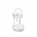 Sandalo da donna in pelle laminata argento e rafia bianca con cinturino alla caviglia e strass tacco 7 - Misure disponibili: 35, 42, 44, 45
