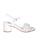 Woman's sandal in white leather and raphia with ankle strap and rhinestones heel 5 - Available sizes:  35