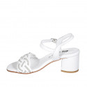 Woman's sandal in white leather and raphia with ankle strap and rhinestones heel 5 - Available sizes:  35
