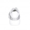 Woman's laced shoe with removable insole in white and laminated silver leather with glitter wedge heel 4 - Available sizes:  32, 42