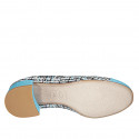 Bailarina para mujer en gamuza azul claro y tejido multicolor con puntera y moño tacon 4 - Tallas disponibles:  35, 42, 43, 45