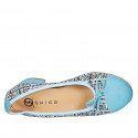 Woman's ballerina with bow and captoe in light blue suede and multicolored fabric heel 4 - Available sizes:  35, 42, 43, 45