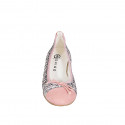 Woman's ballerina with bow and captoe in pink suede and multicolored fabric heel 4 - Available sizes:  35