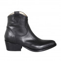 Botin tejano para mujer con cremallera y bordado en piel negra tacon 5 - Tallas disponibles:  35, 46