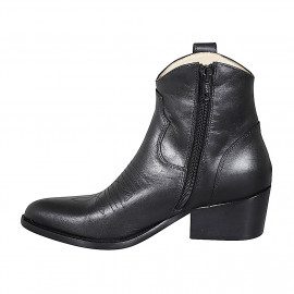 Botin tejano para mujer con cremallera y bordado en piel negra tacon 5 - Tallas disponibles:  35, 46 2
