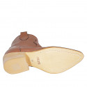 Woman's Texan ankle boot with zipper and embroidery in cognac brown leather heel 5 - Available sizes:  32, 42, 43, 44, 46