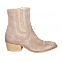 Stivaletto texano da donna con cerniera, elastico e punta ricamata in camoscio taupe tacco 5 - Misure disponibili: 32, 33, 44