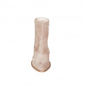 Woman's Texan ankle boot with zipper, elastic band and embroidered captoe in taupe suede heel 5 - Available sizes:  32, 33, 44