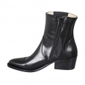 Woman's Texan ankle boot with zipper, elastic band and embroidered captoe in black leather heel 5 - Available sizes:  35, 46