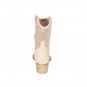 Woman's texan ankle boot with half zipper in beige nubuck and pierced nubuck leather heel 5 - Available sizes:  35, 43