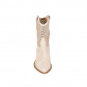 Stivaletto texano con mezza cerniera in nabuk e nabuk forato beige tacco 5 - Misure disponibili: 35, 43