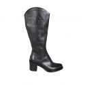 Woman's boot with half zipper in black leather and pierced leather heel 6 - Available sizes:  32, 33, 34, 35